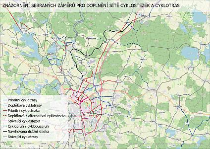 Mapa - návrh sítě cyklostezek a cyklotras